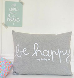 Coussin 'Be happy my baby' sur French Blossom